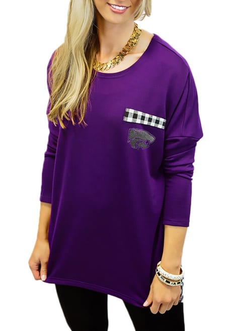 Womens K-State Wildcats Purple Gameday Couture Oversized Gingham LS Tee