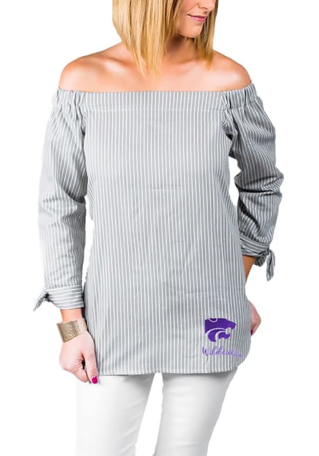 Womens K-State Wildcats Grey Gameday Couture Cant Tie Me Down Long Sleeve Dress Shirt