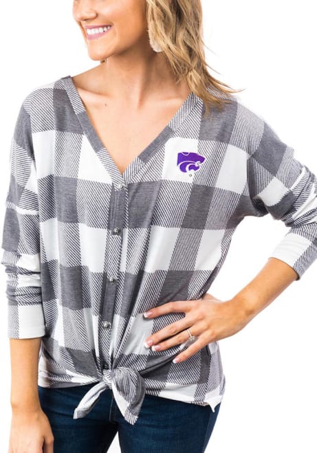 Womens K-State Wildcats White Gameday Couture Check Your Facts Long Sleeve Dress Shirt