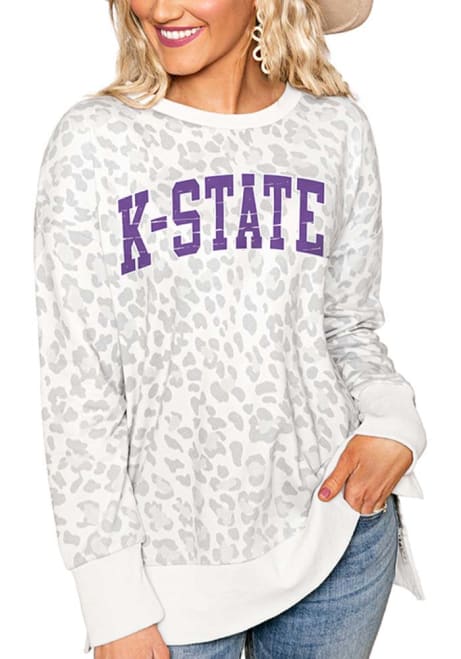 Womens K-State Wildcats Grey Gameday Couture Hide and Chic Leopard Crew Sweatshirt
