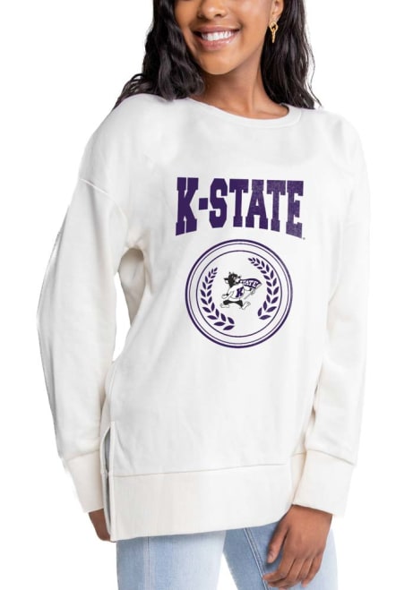 Womens K-State Wildcats Ivory Gameday Couture Side Slit Crew Sweatshirt