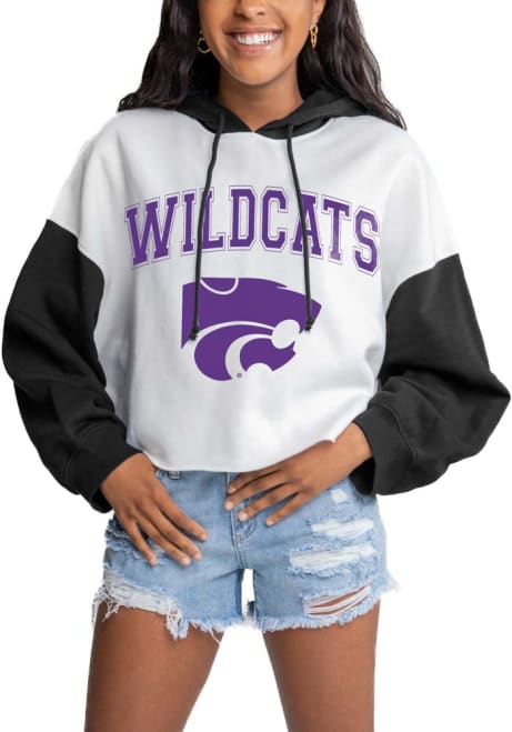 Womens K-State Wildcats Black Gameday Couture Good Time Drop Shoulder Colorblock Crop Hooded Sweatshirt