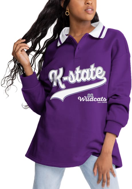 Womens K-State Wildcats Purple Gameday Couture Happy Hour Knit Collared LS Tee