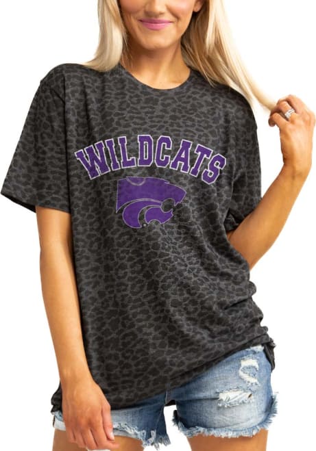 K-State Wildcats Grey Gameday Couture Heads Up Leopard Print Short Sleeve T-Shirt