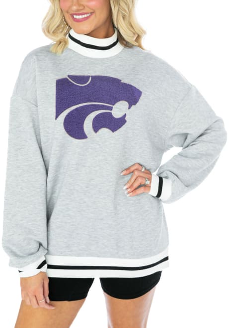 Womens K-State Wildcats Grey Gameday Couture In It to Win It Mock Neck Crew Sweatshirt
