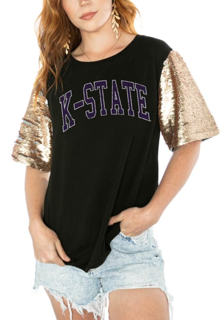 K-State Wildcats Black Gameday Couture Shine On Sequin Sleeve Short Sleeve T-Shirt