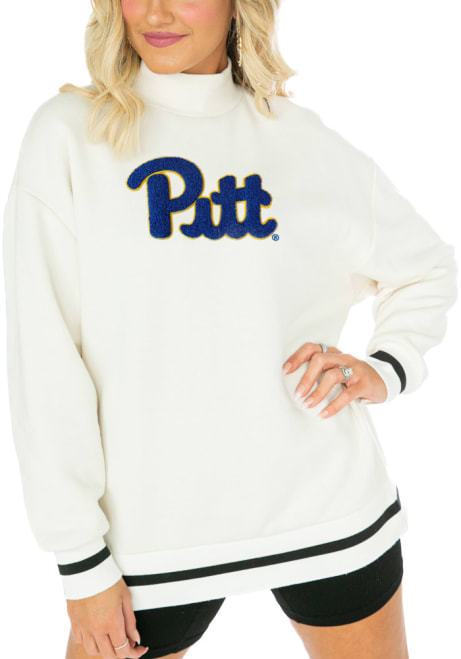 Womens Pitt Panthers White Gameday Couture This Is It Mock Neck Crew Sweatshirt