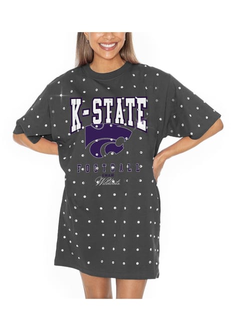 Womens K-State Wildcats Charcoal Gameday Couture Game Changing Rhinestone Short Sleeve Dress