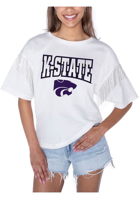 K-State Wildcats White Gameday Couture Irresistable Rhinestone Fringe Short Sleeve T-Shirt