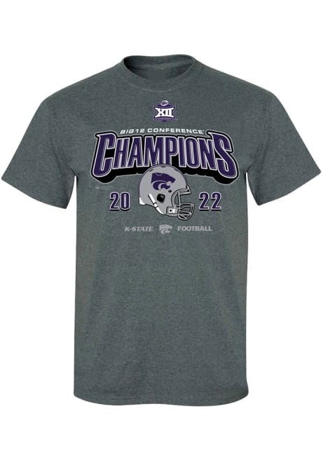 K-State Wildcats 2022 Big 12 Football Champions Short Sleeve T Shirt - Charcoal