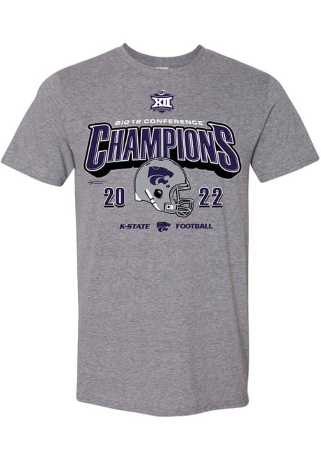 Grey K-State Wildcats 2022 Big 12 Football Champions Short Sleeve Fashion T Shirt