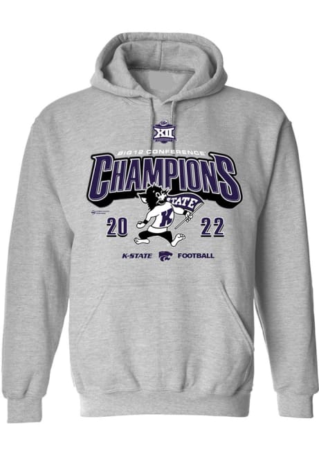 Mens Grey K-State Wildcats 2022 Big 12 Football Champions Hooded Sweatshirt