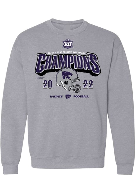 Mens Grey K-State Wildcats 2022 Big 12 Football Champions Crew Sweatshirt