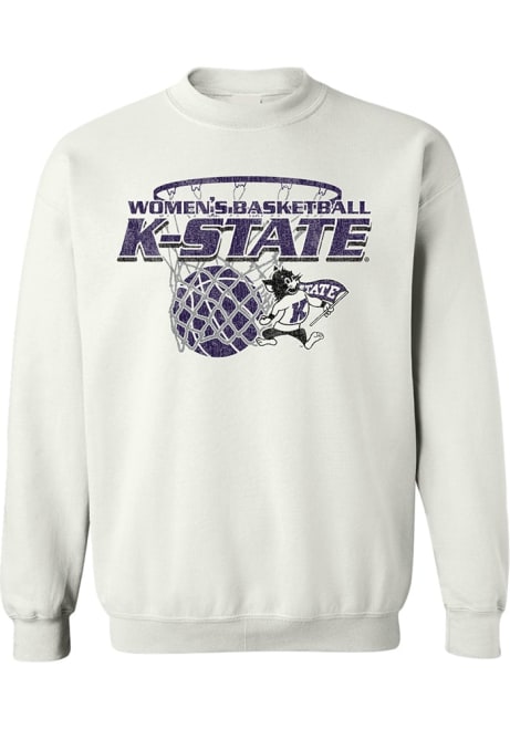 Mens White K-State Wildcats Willie Womens Basketball Net Crew Sweatshirt