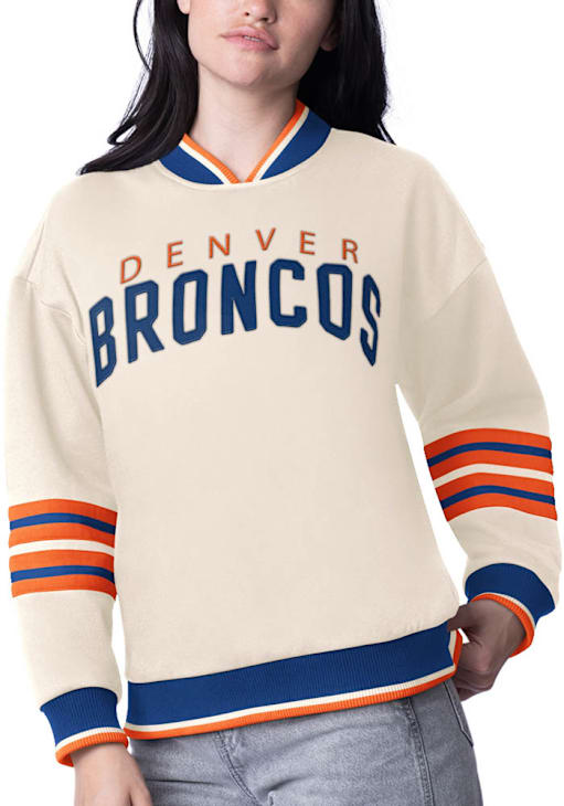 Denver Broncos Starter Crew Sweatshirt Womens WHITE Wild Card Long