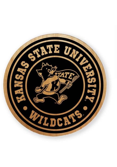 K-State Wildcats Brown Alder Wood 2.75 Inch Laser Etched Round Magnet