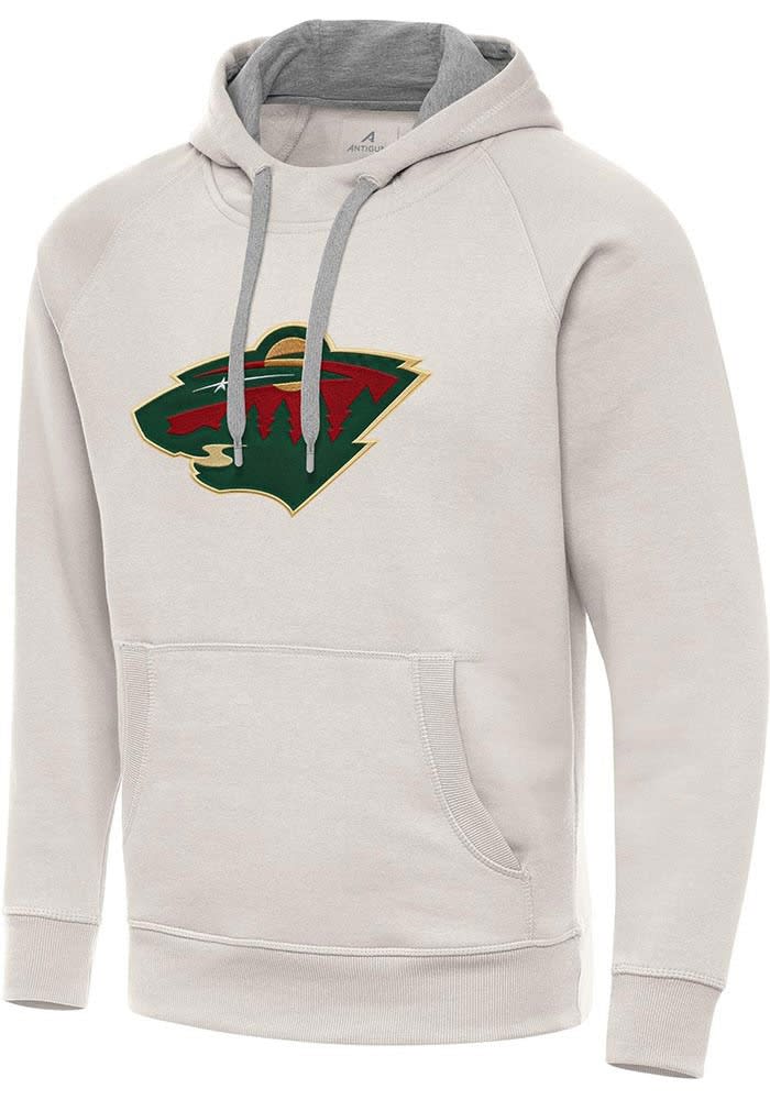 Antigua Minnesota Wild Mens CREAM Full Front Victory Hoodie