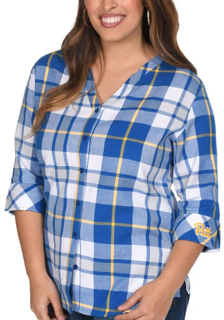 Womens Blue Pitt Panthers Plaid Tunic Long Sleeve Dress Shirt