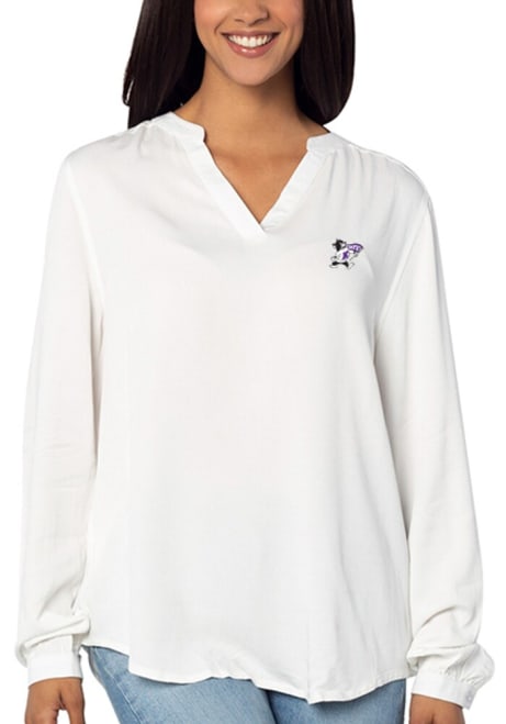 Womens White K-State Wildcats Lux Rayon Woven LS Tee