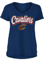 Cleveland Cavaliers Womens Athletic Glitter V Neck T-Shirt - Navy Blue