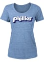 Philadelphia Phillies Womens Cooperstown Retro Stack T-Shirt - Light Blue