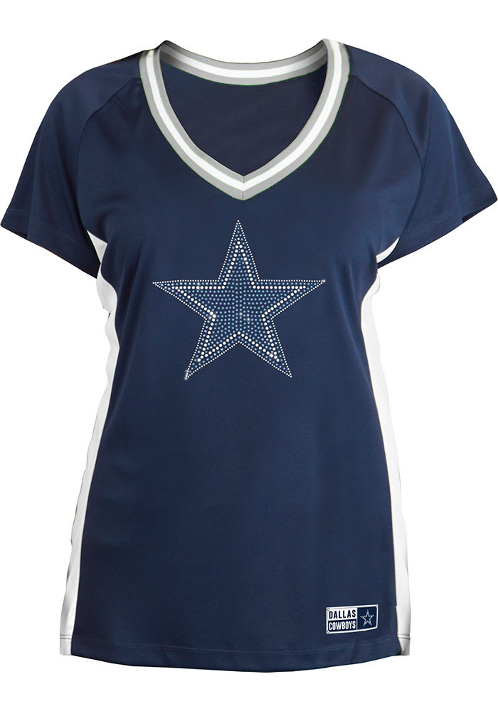 Women's Navy Dallas Cowboys Cherry Sequin Sleeve T-Shirt