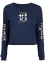 Detroit Tigers Womens Athletic Foil Crop Crew T-Shirt - Navy Blue
