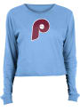Philadelphia Phillies Womens Athletic Cooperstown Crop Crew T-Shirt - Light Blue