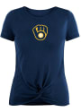 Milwaukee Brewers Womens Front Twist T-Shirt - Navy Blue