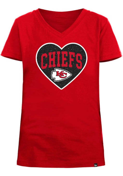 New Era Kansas City Chiefs Girls Red Glitter Wordmark Heart Short Sleeve  Fashion T-Shirt