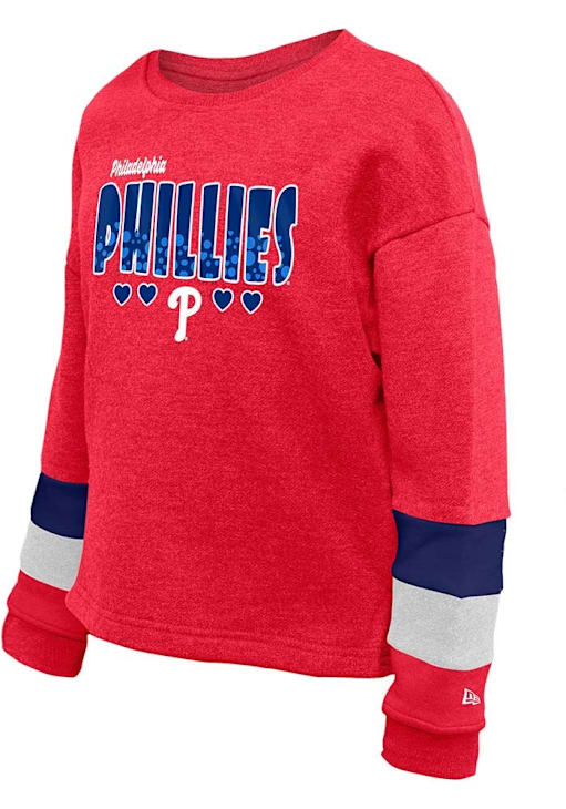 New Era Philadelphia Phillies Girls Red Bubble Heart Long Sleeve Sweatshirt