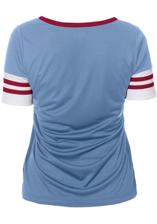 New Era Philadelphia Phillies Girls Light Blue Criss Cross Wordmark Coop Short Sleeve Fashion T-Sh..