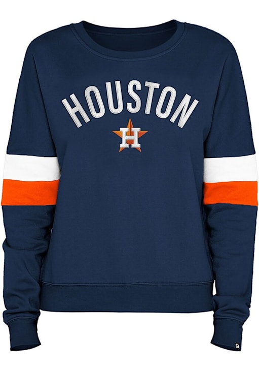 Houston Astros New Era Crew Sweatshirt Womens NAVY Stripe Sleeve
