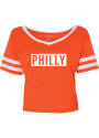 Philadelphia Orange Oversized Font Mesh Cropped Short Sleeve T-Shirt