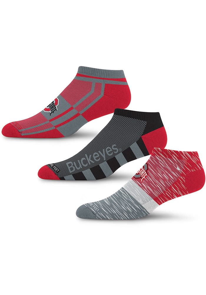 Stripe Stack 3 Pack Ohio State Buckeyes Mens No Show Socks Red