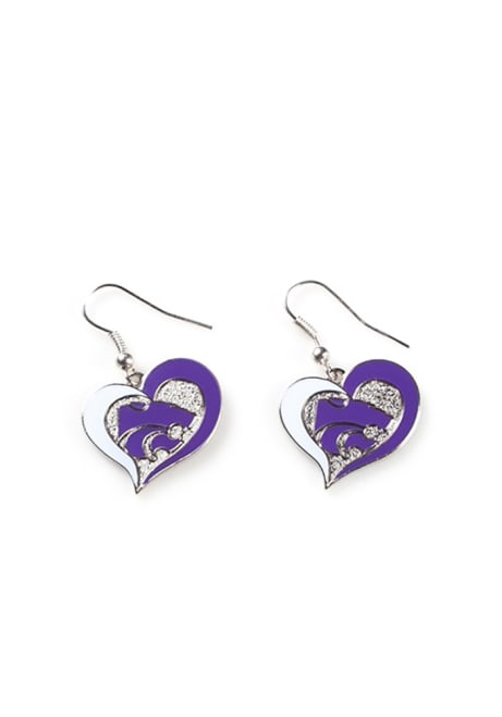 Swirl Heart K-State Wildcats Womens Earrings - Purple