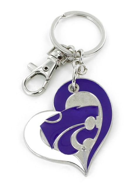 Purple K-State Wildcats Swirl Heart Keychain