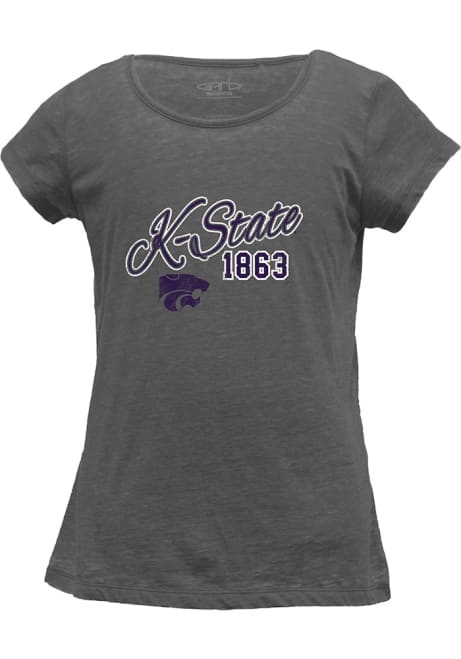 Girls Grey K-State Wildcats Charlotte Short Sleeve Fashion T-Shirt