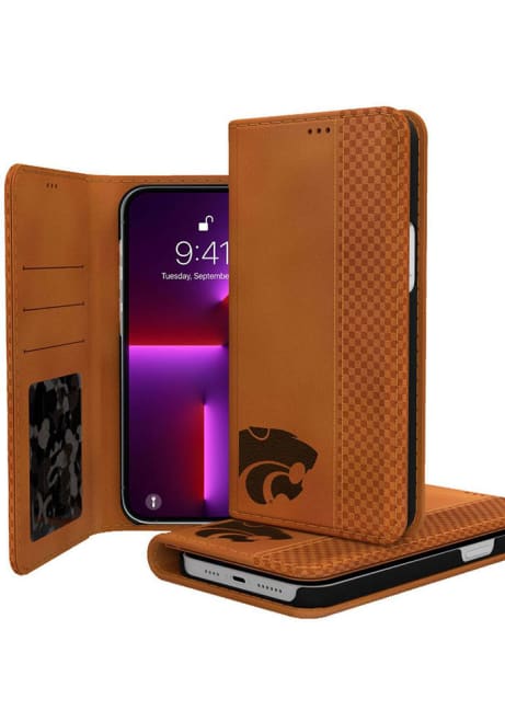 Brown K-State Wildcats iPhone Woodburned Folio Phone Cover