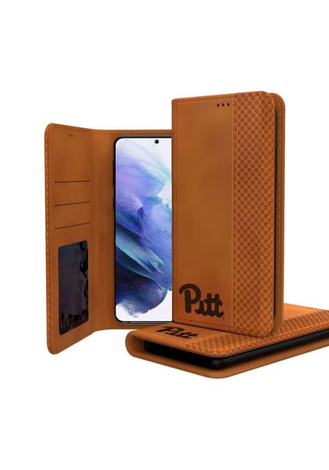 Brown Pitt Panthers Galaxy Woodburned Folio Phone Cover