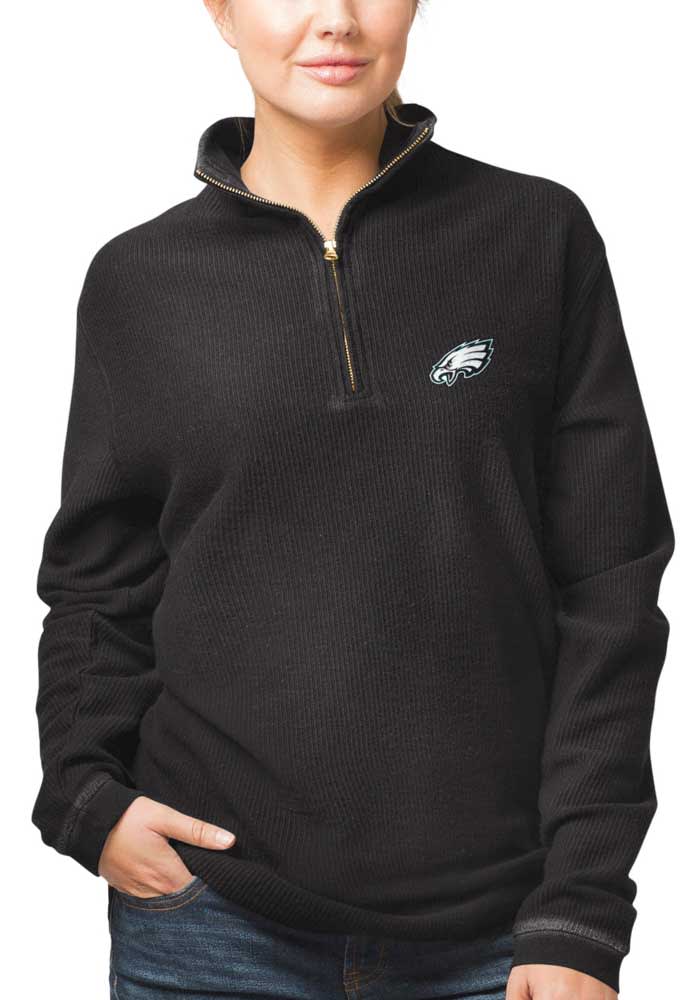 Philadelphia Eagles Womens BLACK Corduroy Long Sleeve Qtr Zip