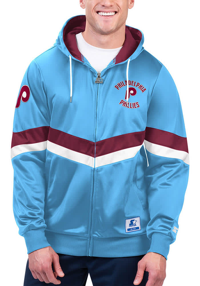 Phillies ハーフジッププルオーバー レッド/ブルー L SLICK＞ダブルニットバイカラーハーフジッププルオーバー長袖