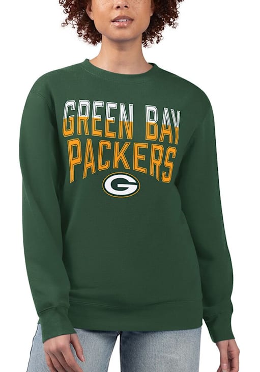 Green Bay Packers Womens GREEN Drop Shoulder Long Sleeve Crew