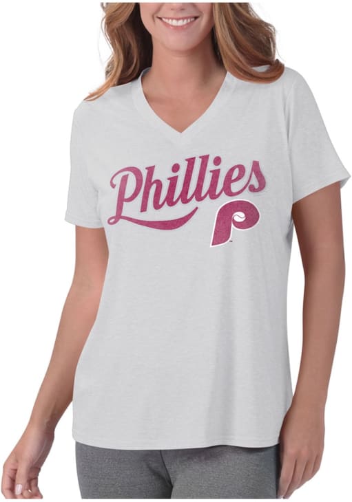 Philadelphia Phillies Womens White V Neck T-Shirt
