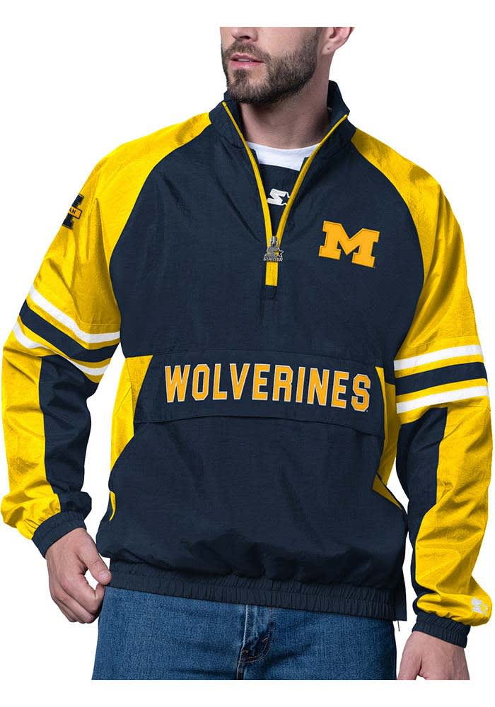 Starter Michigan Wolverines Mens Prospect Half Zip BLUE Pullover