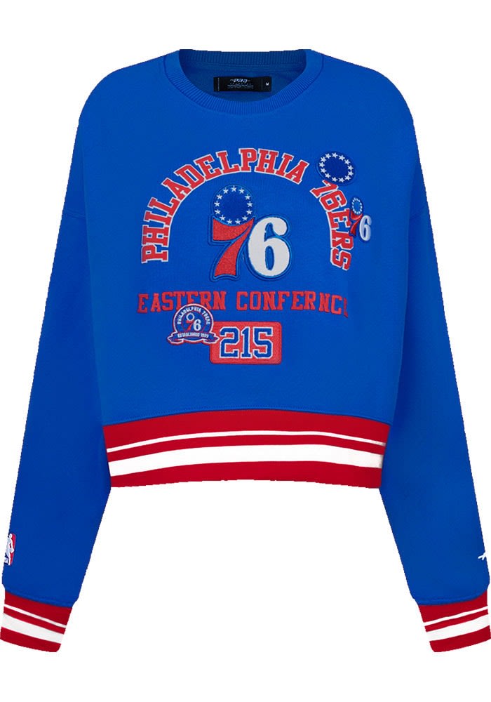 Pro Standard Philadelphia 76ers Women s Blue Area Code Crew Sweatshirt Blue 85 COTTON 15 POLYESTER Size 2X Rally House