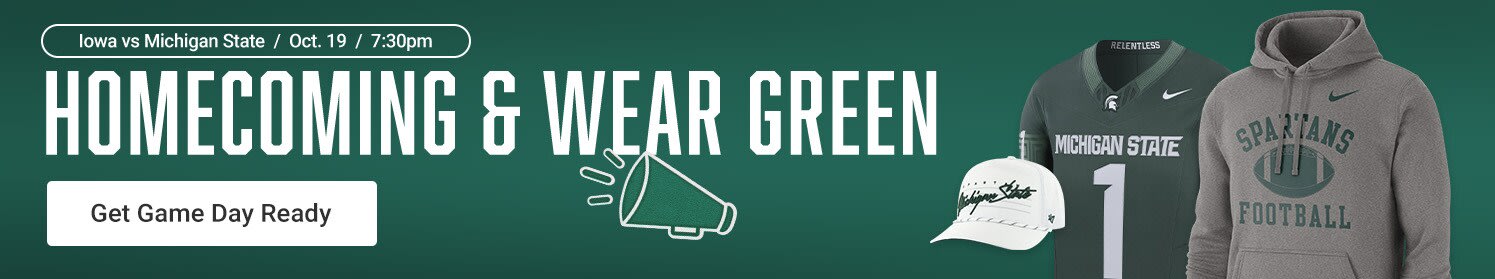  Iowa vs Michigan State | Oct. 19th 7:30 pm | Homecoming & Wear Green | Get Gameday Ready