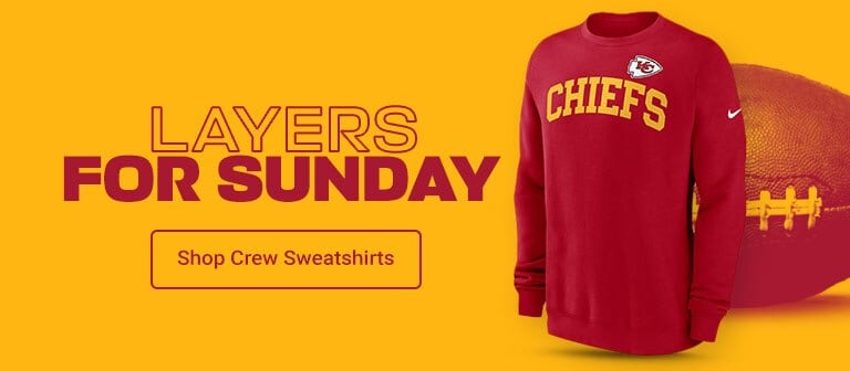 Layer Up For Sunday | Shop Chiefs Crewneck Sweatshirts