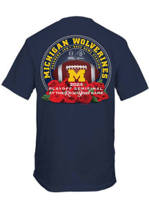 Michigan Wolverines Navy Blue 2023 CFP Rose Bowl Bound Roses Short Sleeve T Shirt