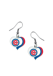Chicago Cubs Glitter Heart Womens Earrings